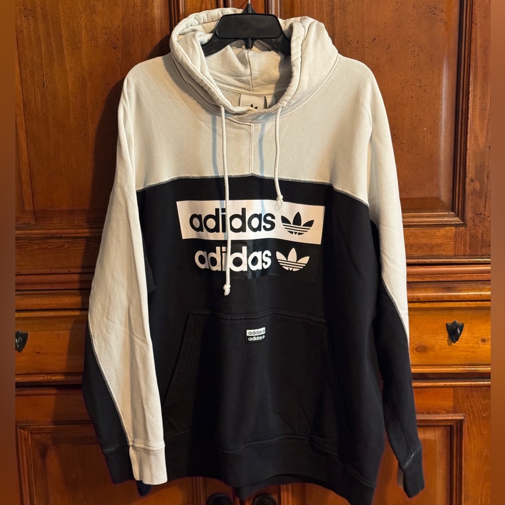 Adidas Black & White Heavy Duty Sweatshirt Hoodie